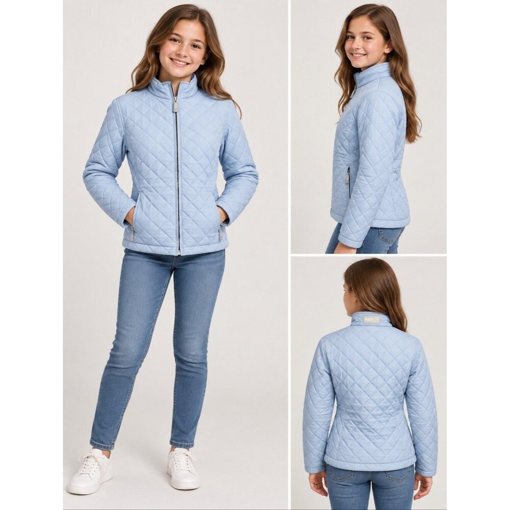 Marker quilted winter jacket coat fleece lined, girls youth size L, light blue